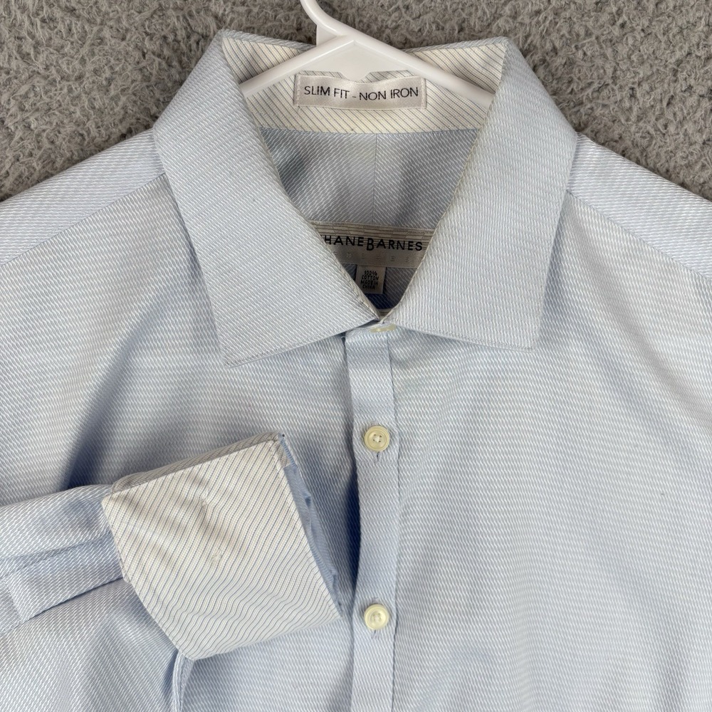 Jhane Barnes Dress Shirt Mens 16.5 32/33 Blue Flip Cuff Slim Fit Non Iron